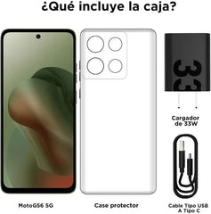Motorola Moto G56 5G Ai (Tmobile Mint Tello & Global) (256GB+8GB) NFC IP68 IP69 Rugged Phone 50MP Cam Dual Sim 6.7" XT2529-1 Latino American Version (Black Oyster)