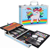Kammateswara 145 Piece Art & Craft Drawing And Color Kit For Kids | Non-Toxic Painting & Coloring Kit | Art & Craft Drawing Set With Crayons, Markers, Watercolors & More For Kids (Blue Unicorn)