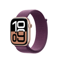 Apple Watch Series 10 GPS, 42mm Rose Gold Aluminium Case with Plum Sport Loop, MWWK3QA/A