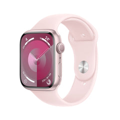 Apple Watch Series 9 GPS Smartwatch, 45mm, Pink Aluminium Case with Light Pink Sport Band, 45 mm, M/L, MR9H3QA/A