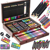 Tyko Arts Wooden Box Coloring Set, 143Pc Drawing Supplies, Portable Painting Kit for Kids, Adults, Teens - Gift for Girls Ages 7-12 and Up