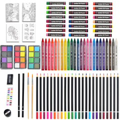 Tyko Arts Wooden Box Coloring Set, 143Pc Drawing Supplies, Portable Painting Kit for Kids, Adults, Teens - Gift for Girls Ages 7-12 and Up