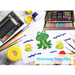 Tyko Arts Wooden Box Coloring Set, 143Pc Drawing Supplies, Portable Painting Kit for Kids, Adults, Teens - Gift for Girls Ages 7-12 and Up