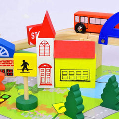 Bestie toys Preschool Overpass Traffic Scene Children Educational Wooden Train Track Railway Toys Set for Kids (40 Pieces)| DIY Kit Reassemble Set | Wooden Building Block Toys for Kids 3 Years +