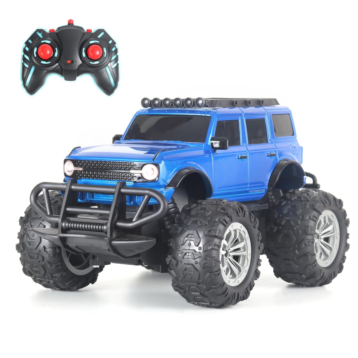 popsugar Off Roader Rechargeable Remote Control Car | Monster Truck with 4 Headlight Modes | Lithium Battery | C-Type Charging | Remote Control Car for Kids | Made in India,