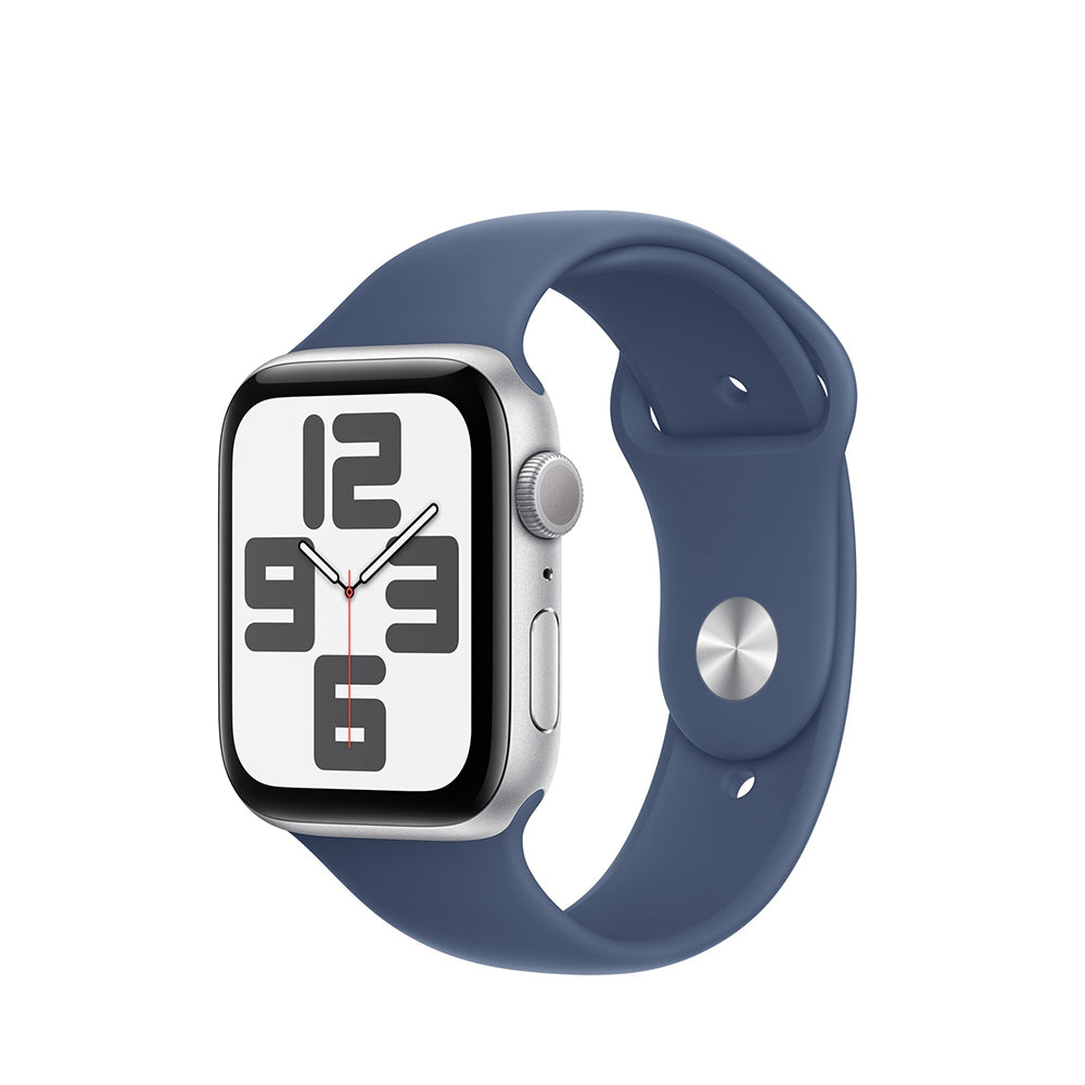 Apple Watch SE GPS, 40 mm Silver Aluminium Case with Denim Sport Band - S/M, MXEC3QA/A