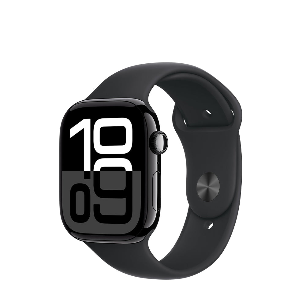 Apple Watch Series 10 GPS, 42 mm Jet Black Aluminium Case with Black Sport Band - S/M