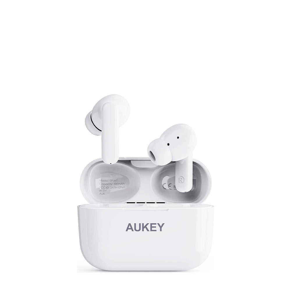 Aukey Move Mini True Wireless TWS Earbuds, Bluetooth 5.0, Up To 30 Hour Usage Time, 20Hz - 20kHz Frequency Response, IPX4 Water Resistance, Clear Phone Calls, White , EP-M1s