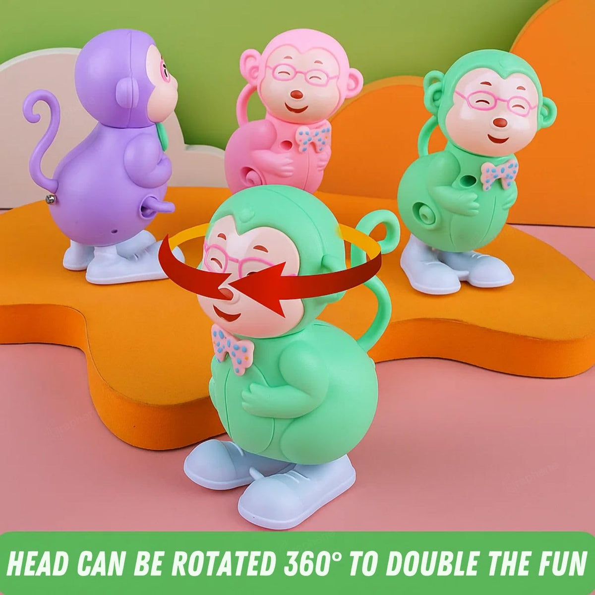 GRAPHENE Wind-Up Monkey Toy with Key Jumping & Rotating Head Clockwork Animal Toy for Kids Toddlers Boys & Girls Key Operated Monkey Battery Free (Multicolor, Pack of 1)