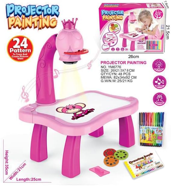 AEPRO - Kids LED Projector Painting Art Drawing Table Тоу For Children Painting Board Desk Educational Learning Paint Tools Тоу For Girl (YM6776-S)