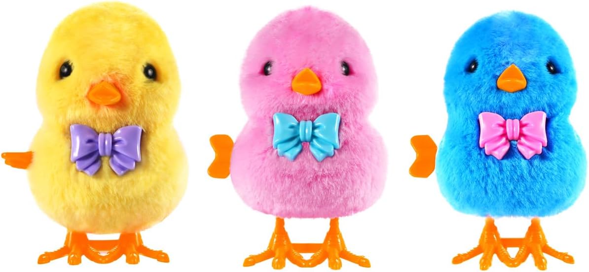 Wind Up Chicken Toy, 3 Pcs Jumping Chick Gag Toys Cute Plush Hopping Chicks Novelty Spring Windup Toys for Kids Toddler Adult Easter Egg Party Favors Christmas Goody Bag Fillers Gifts