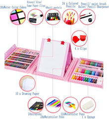 XDISHYN 208 PCS Art Supplies, BRAND Drawing Kit for Kids Adults Art Set with Double Sided Trifold Easel, Oil Pastels, Crayons(Pink)