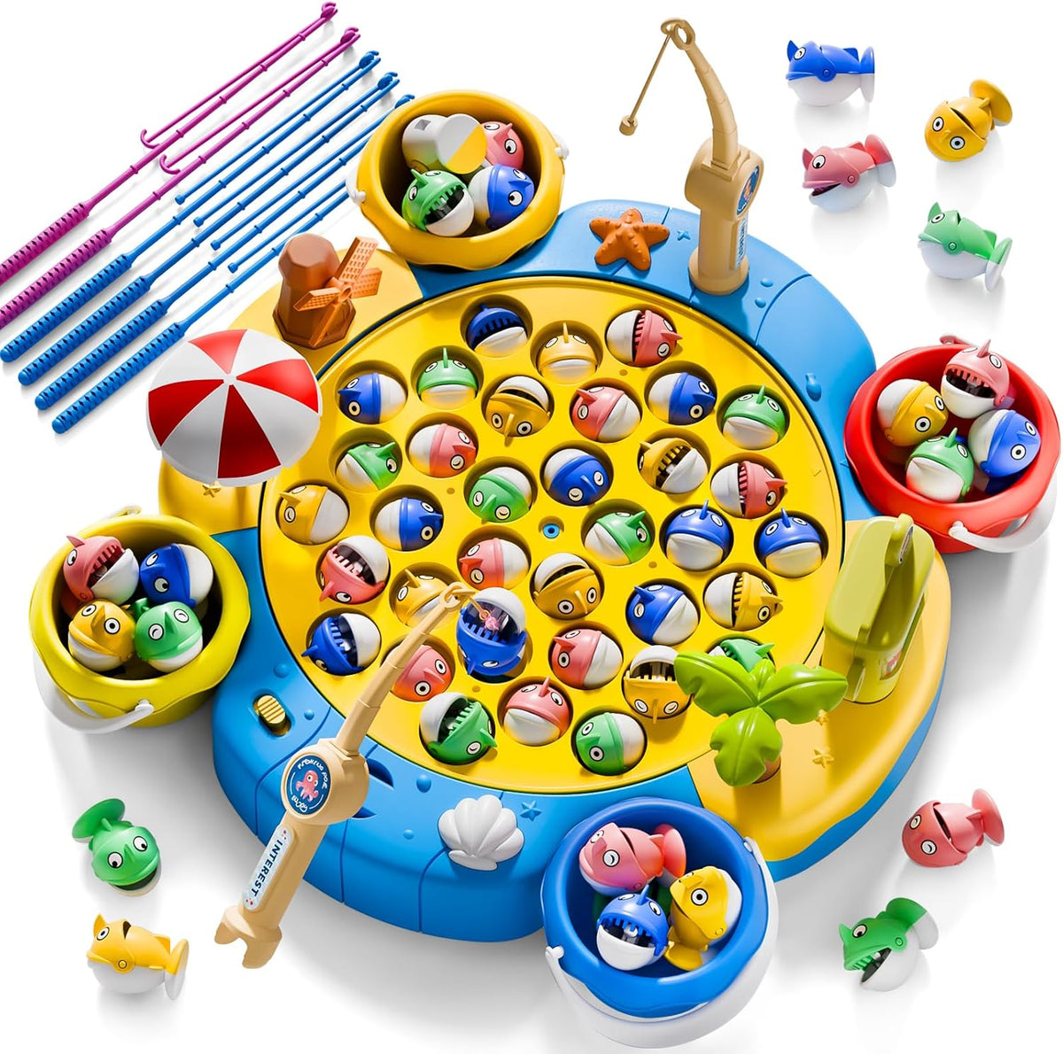 ORANGE OCEAN 66 PCS Magnetic Fishing Game for Kids Toddlers 3-5, Fishing Toys with 360° Rotation & Sound, 1-8 Players Board Game for Kids 4-6, Ideas Birthday Gifts for 3 4 5 6 7 8 Year Old Boys