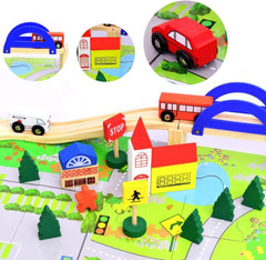 Bestie toys Preschool Overpass Traffic Scene Children Educational Wooden Train Track Railway Toys Set for Kids (40 Pieces)| DIY Kit Reassemble Set | Wooden Building Block Toys for Kids 3 Years +